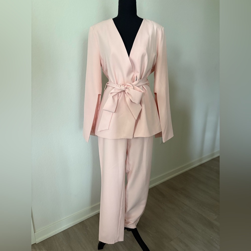 Fashion Nova Blush Pink Wrap Pantsuit